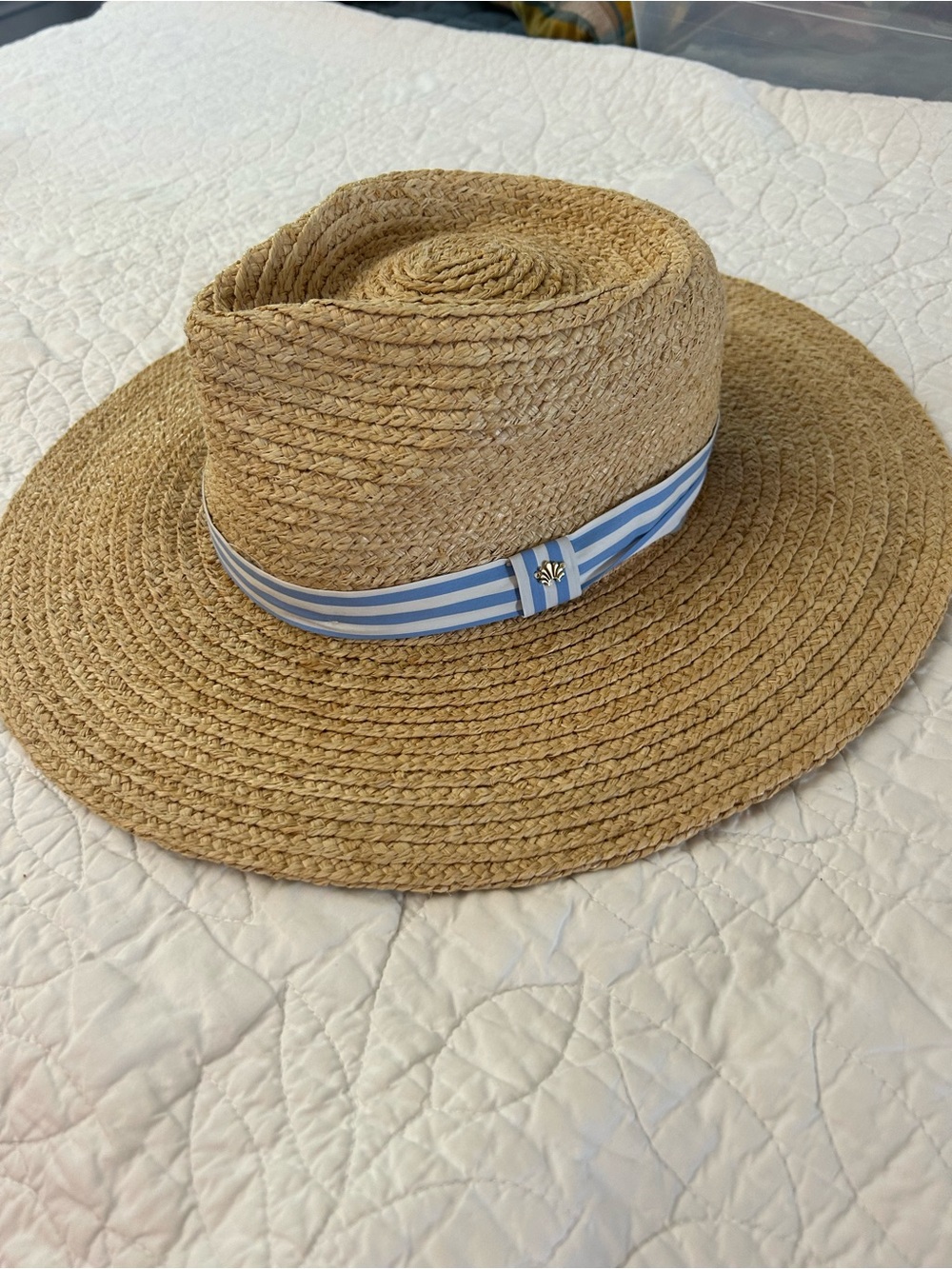 Lele Sadoughi Straw Hat with Blue Stripe